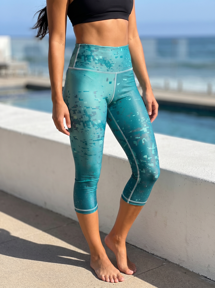 Women's Transformative Teal Riptide Yoga Capri Leggings