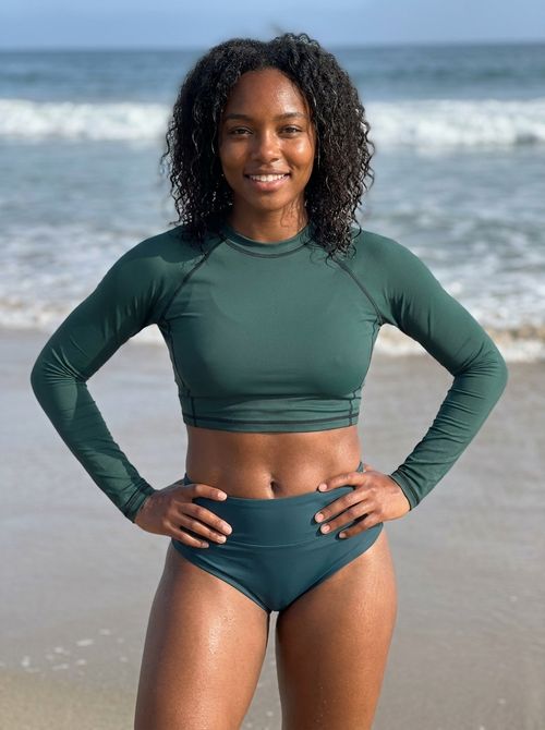 Women's Charcoal Crop Top Rash Guard Women's Crop-Top Rashguard — Lolekai