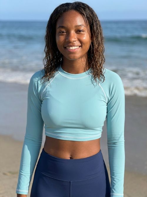 Women's Powder Blue Crop Top Rash Guard Women's Crop-Top Rashguard — Lolekai
