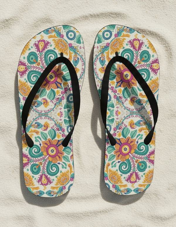 Bohemian Folk Embroidery flip-flops