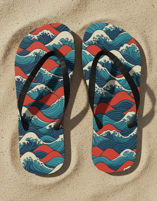 Japanese Wave Art flip flops