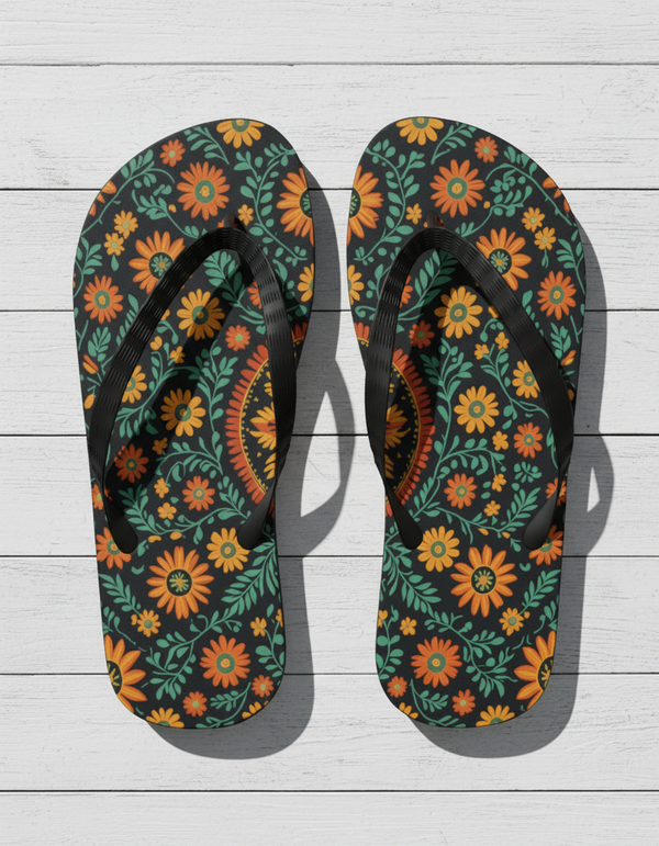 Bohemian Folk Embroidery flip flops