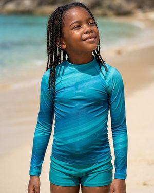 Girls Transformative Teal Ripple girls rashguards