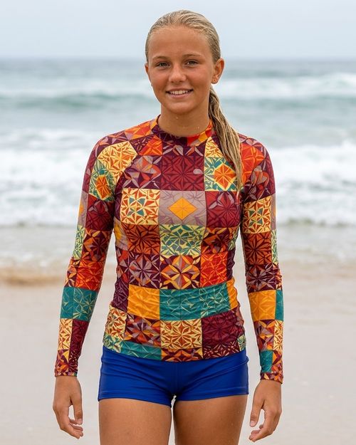 Girls Fiery Red Pulse girls youth rashguards