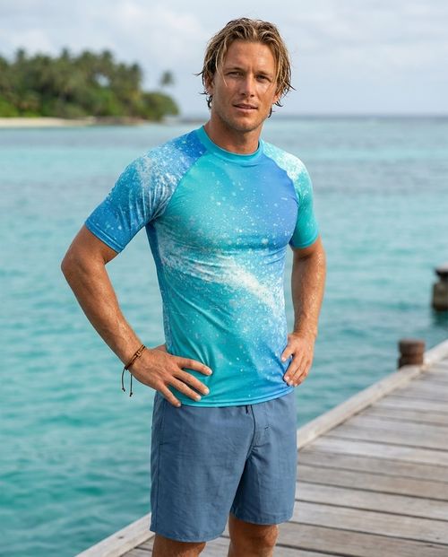 Turquoise to Electric Blue Pixelate Rash Guard