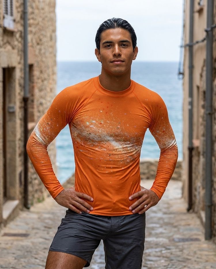 Men's Neon Orange Pixelate men's short-sleeve rashguards