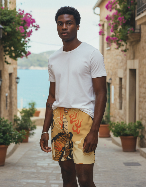 Kirin Rising men's swim trunks