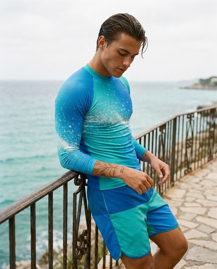 Rashguard — Men's Turquoise to Electric Blue Pixelate