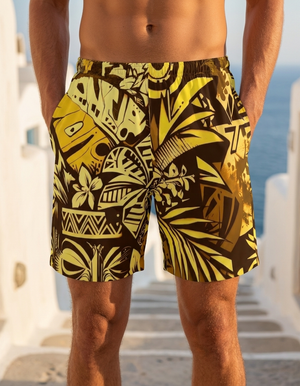 Yellow Lani Lehua Men's Swim Trunks Men's Swim Trunks — Lolekai