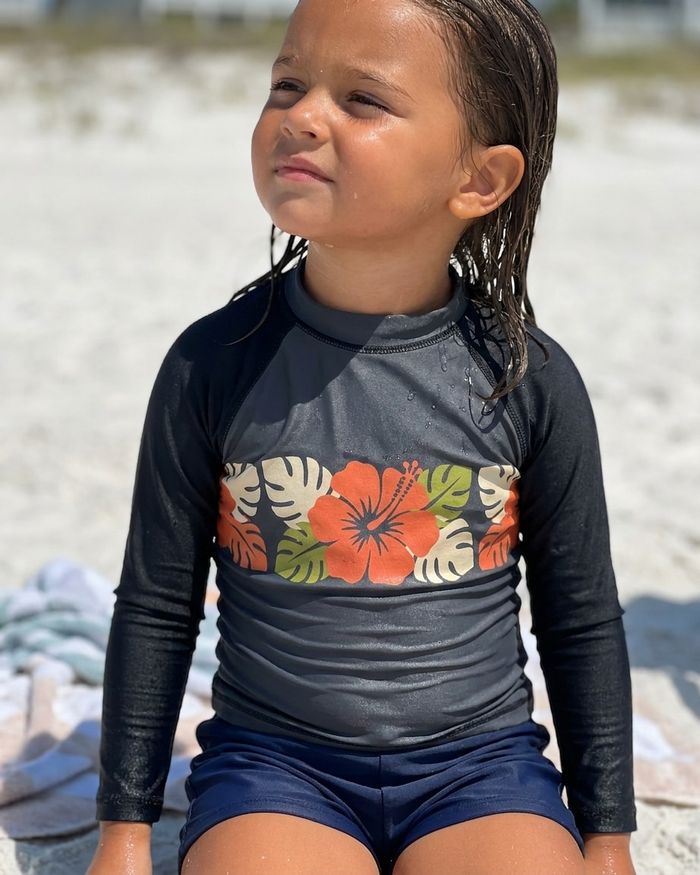 Rashguard — Girls Charcoal Petal Pua