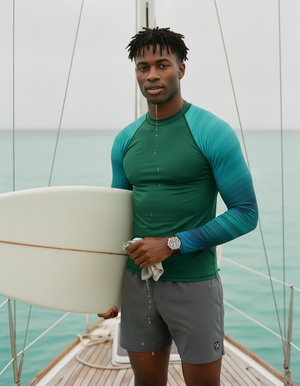 Transformative Teal Ripple Rash Guard bikini — Dripper