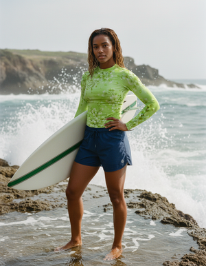 Women's Neon Green Kiku women's short-sleeve rashguards