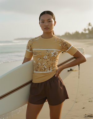 Women's Mustard Chorus women's short-sleeve rashguards