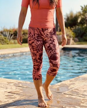 Millennial Pink Honua Lehua swim & gym capri leggings