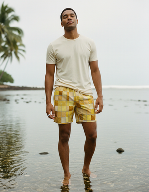 Lemon Yellow Kaleido Men's Swim Trunks bikini — Dripper