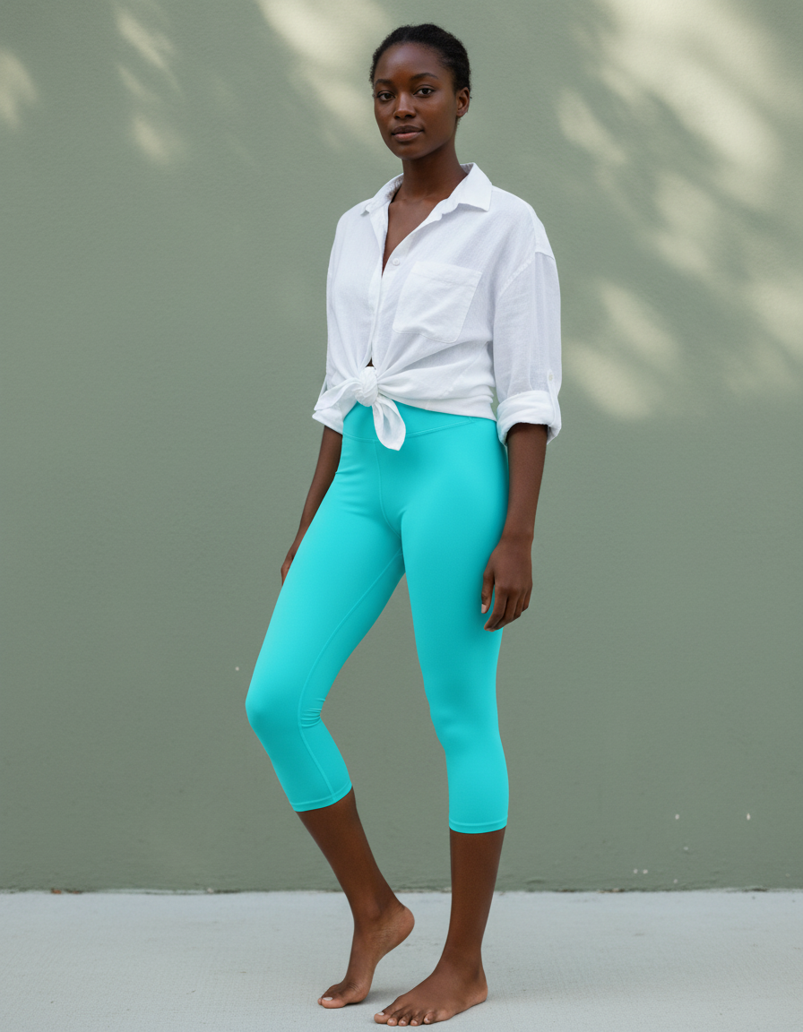 Capri-Yoga Leggings in Neon Aqua
