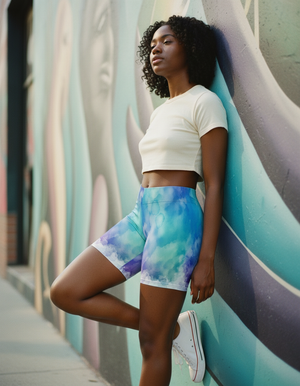 Blue Aura Mosaic women's short shorts