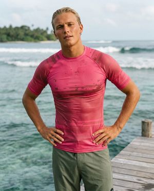 Men's Hot Pink Mosaic men's short-sleeve rashguards