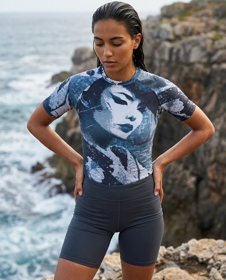 Women's Blue Aura Ronin women's short-sleeve rashguards