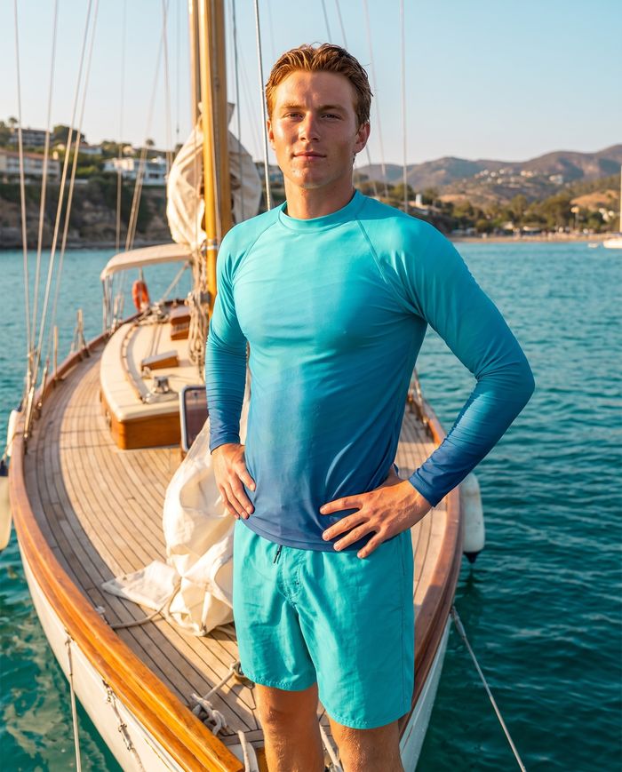 Rashguard — Men's Neon Aqua Ripple