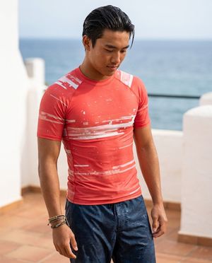 Men's Neon Coral Mosaic men's short-sleeve rashguards