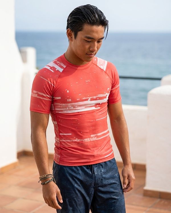 Men's Neon Coral Mosaic Rash Guard