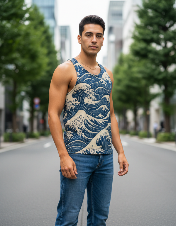 Japanese Wave Art tank tops