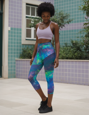 Transformative Teal Prism capri yoga leggings
