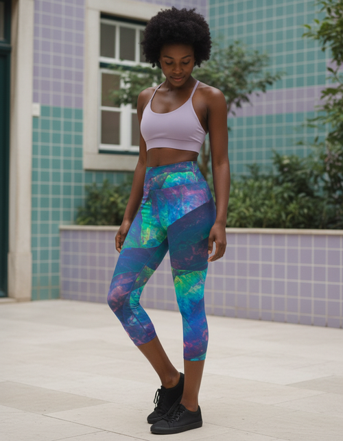 Transformative Teal Prism Capri Yoga Leggings Capri Yoga Leggings — Dripper