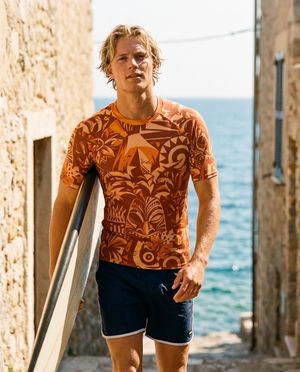Men's Citrus Orange Nalu Uli men's rashguards