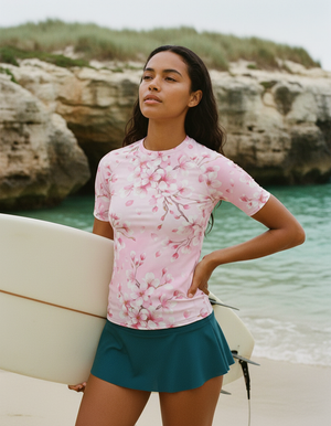 Women's Neon Pink Kiku women's short-sleeve rashguards