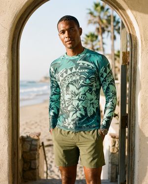 Turquoise Koa Kai Rash Guard Men's Rashguard — Lolekai