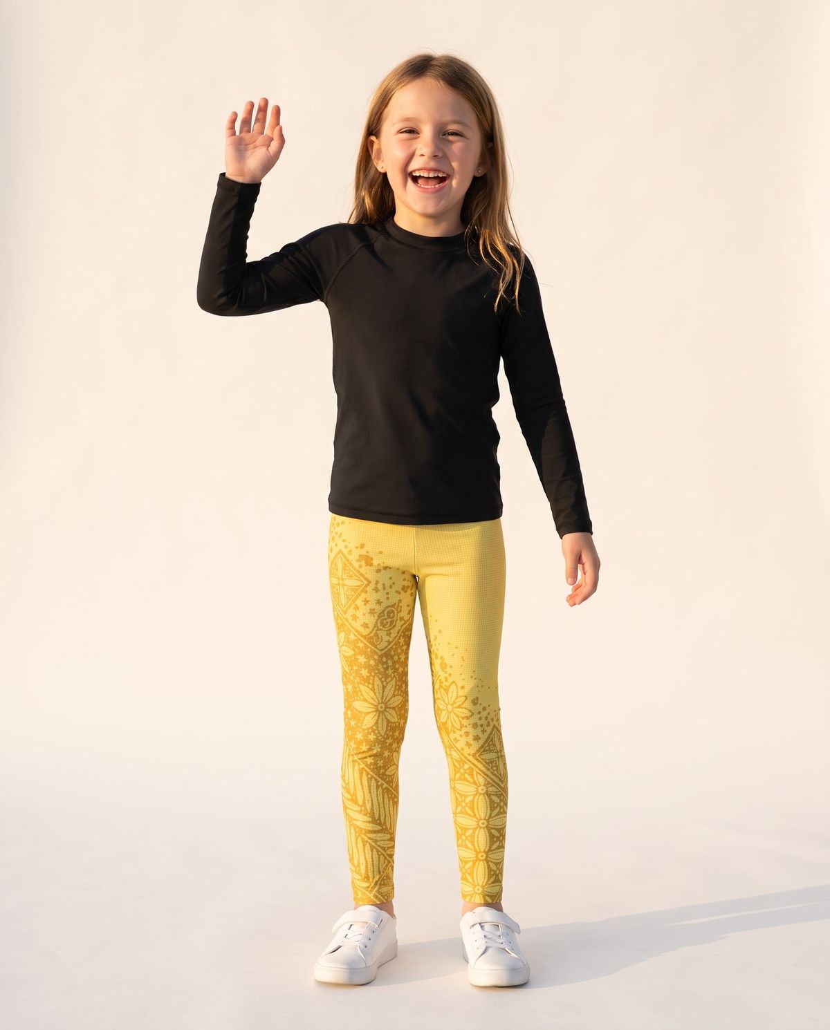 Lemon Yellow Aksara Girls Leggings Girls Leggings — Lolekai