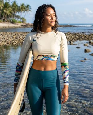 Women's Cream / Tropical Leaping Naiʻa women's crop-top rashguards