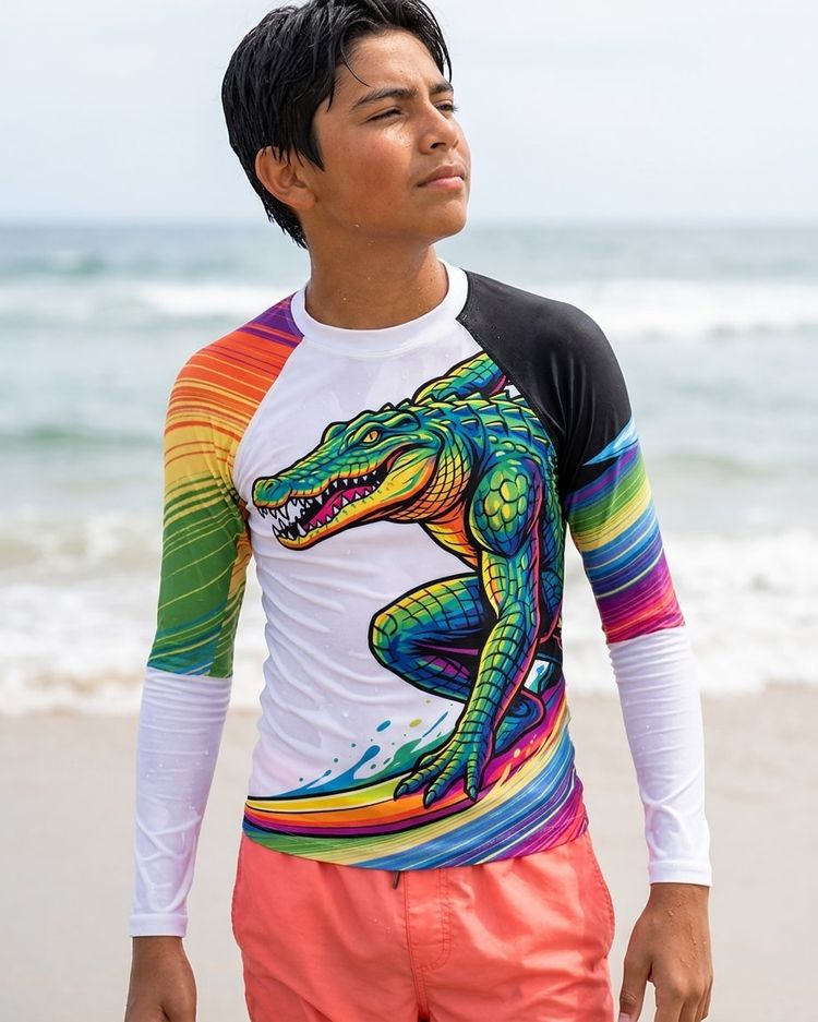 Boys Neon Croc Surfer (white) boys rashguards