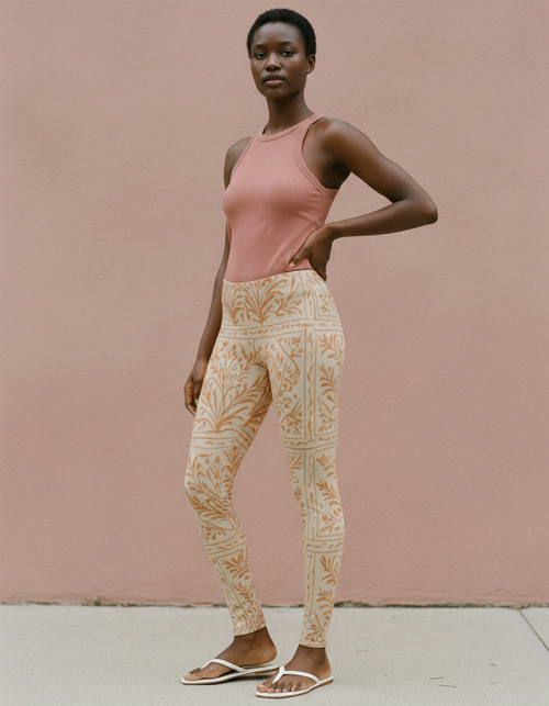 Citrus Orange Kalam full-length leggings