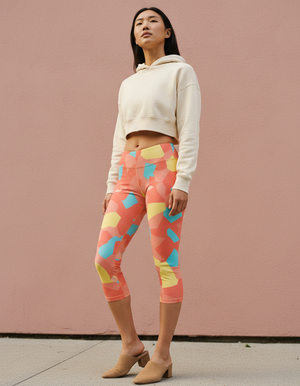 Coral Aura Leggings Capri Leggings — Dripper