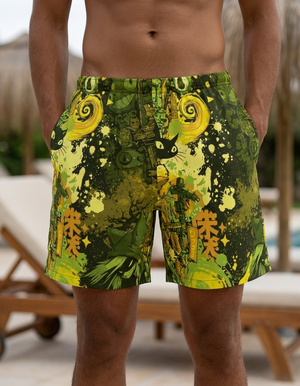 Runway Chartreuse Bakeneko men's swim trunks