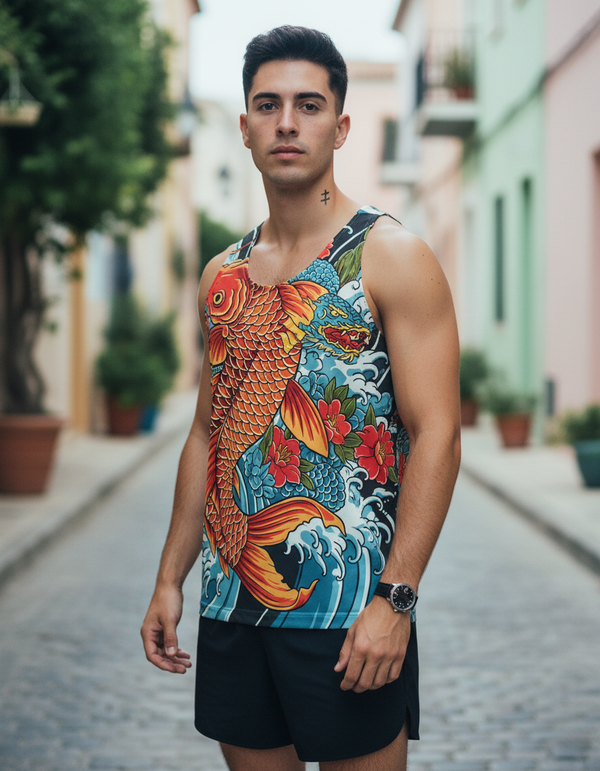Koi Rising tank tops