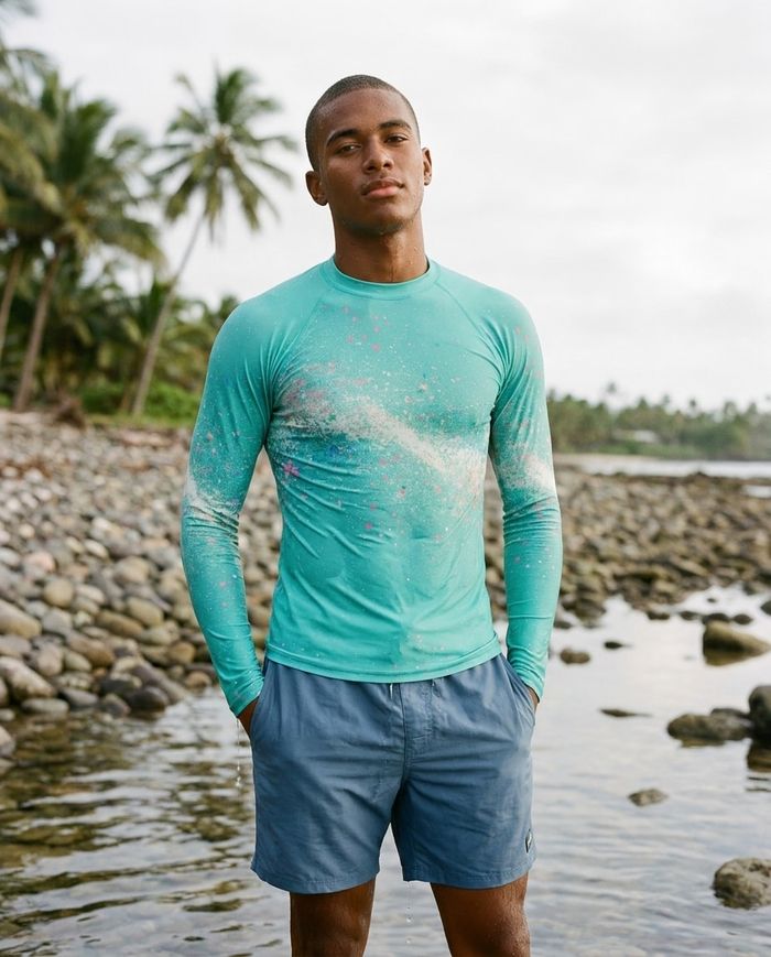 Rashguard — Men's Neon Turquoise Pixelate