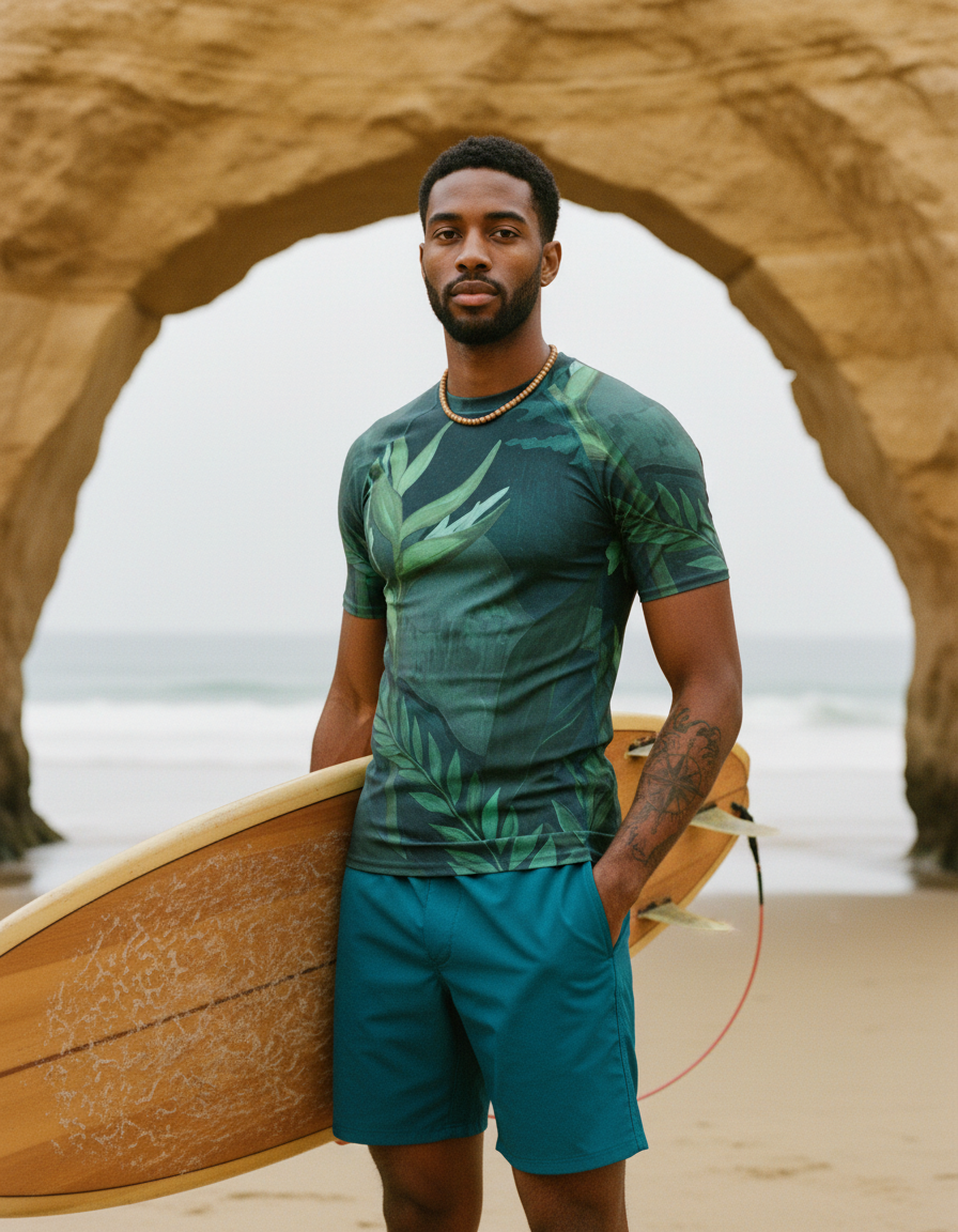 Neon Aqua Tropique Rash Guard Men's Rashguard — Lolekai