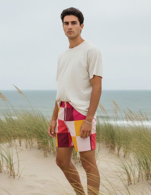 Electric Fuchsia Pixel Men's Swim Trunks Men's Swim Trunks — Dripper