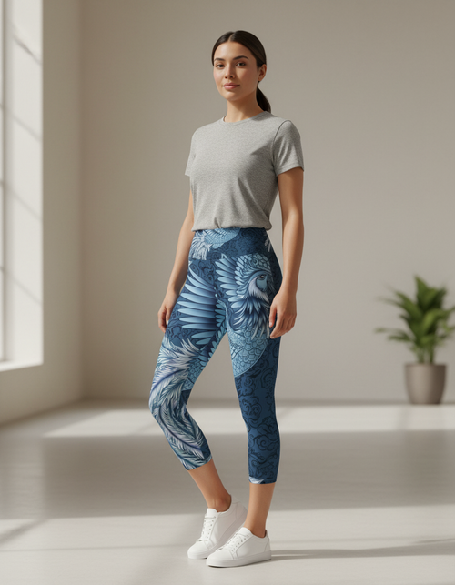 Blue Aura Celestial Leggings Capri Yoga Leggings — Dripper