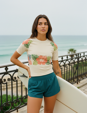 Women's Bone Coral Pua women's short-sleeve rashguards