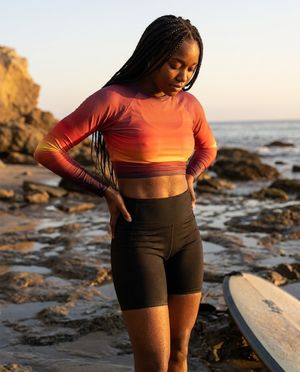 Women's Espresso / Bright Amber Solstice women's crop-top rashguards