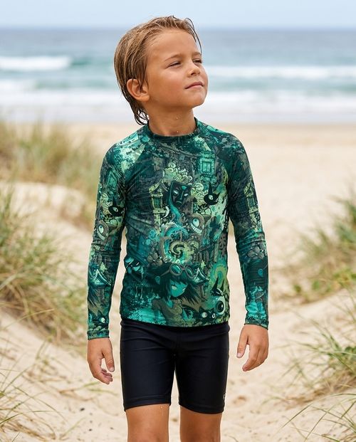 Boys Runway Emerald Bakeneko boys youth rashguards