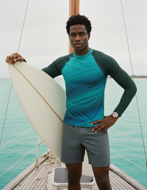 Transformative Teal Ripple Rash Guard Men's Rashguard — Lolekai