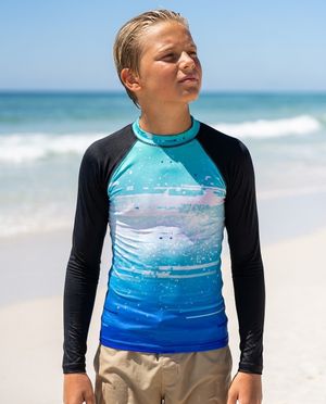 Boys Turquoise to Electric Blue Mosaic boys youth rashguards