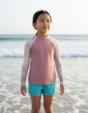 Dusty Rose Mosaic Kids Rash Guard bikini — Dripper