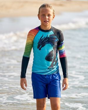 Boys Neon Dragon Surfer (turquoise) boys youth rashguards